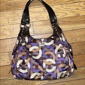 Coach Madison Geometric Purple and Brown Shoulder Bag